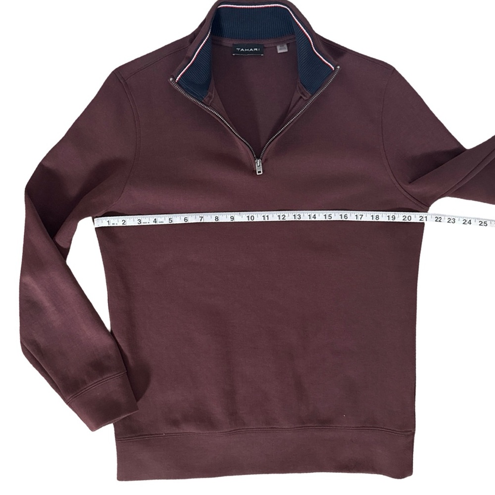 Tahari Mens Quarter Zip Pullover‎ Sweater Maroon Rib Collar Medium - Picture 6 of 8